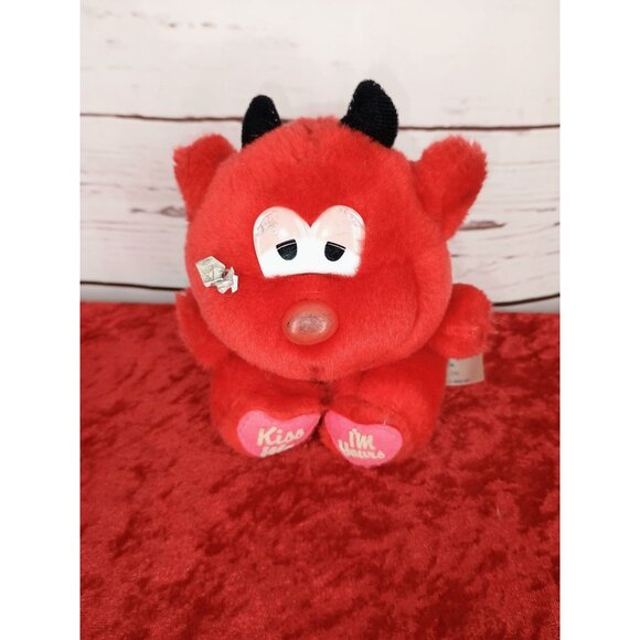 MTY International Red‎ Plush Devil Toy With "Kiss Me Im Yours" Heart Feet - Picture 1 of 6